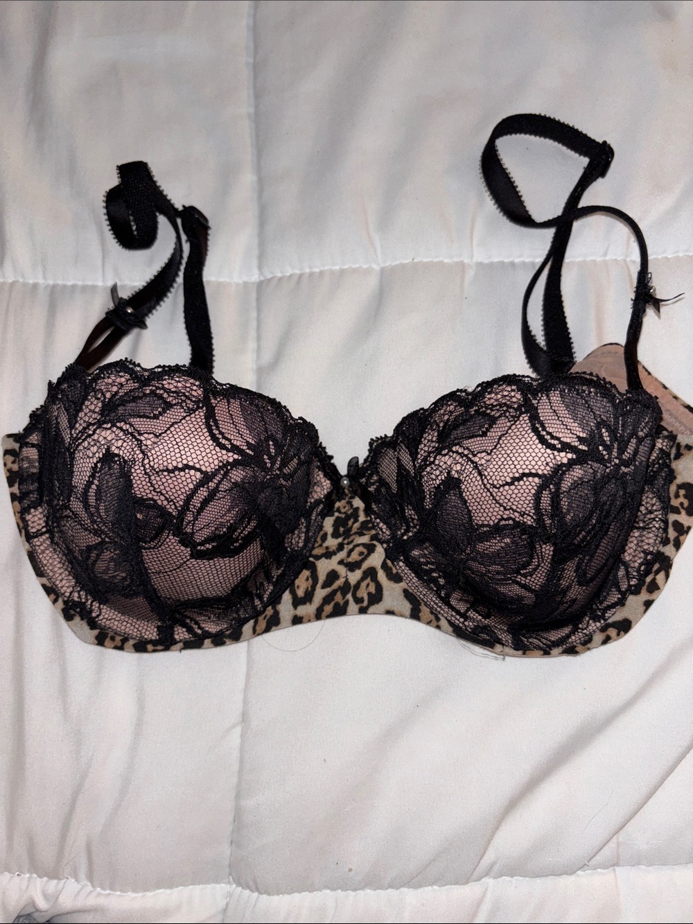 Victoria's Secret Leopard Print Push-Up Bra with Black Lace